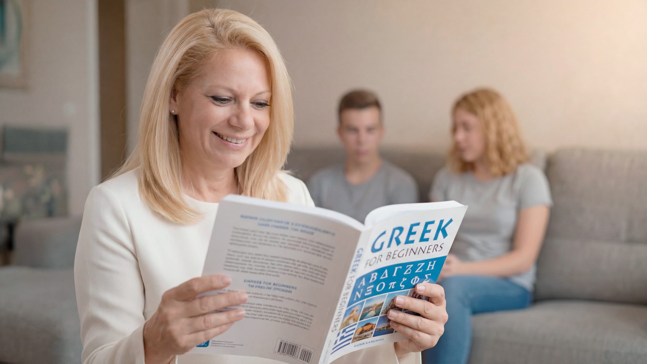 Citirea unui manual de limba greacă în cadrul procesului de învățare.